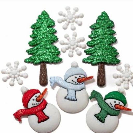 Botones decorativos de pinos, munecos y copos de nieve - Bolsa