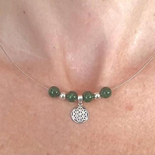 Collar flor de la vida de plata y jade verde natural [1]