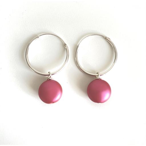 Aros de plata con perla Swarovski "Mulberry Pink"