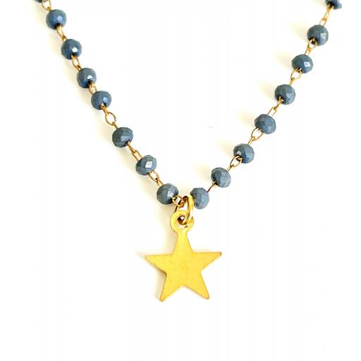 Collar dorado de piedrecitas color azul y estrella  [0]