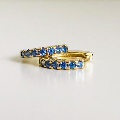 Aros de plata dorados de 12mm con circonitas color azul cielo [0]