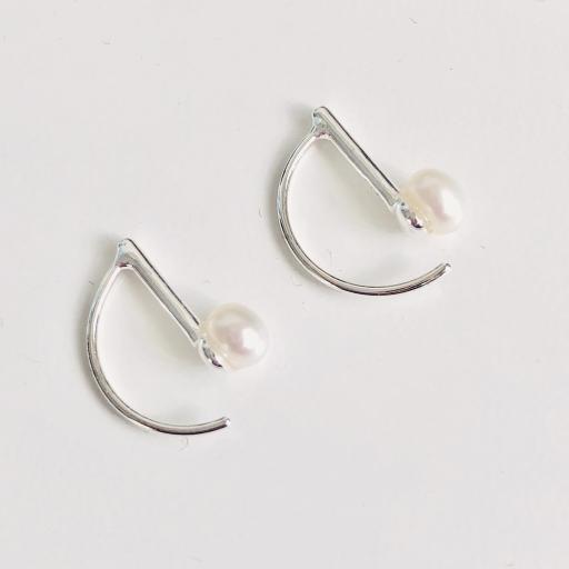 Pendientes geométricos de plata con perla [0]
