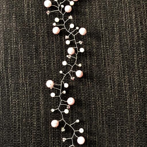 Tocado en rama con perlas ,moras rosadas perladas y bolas plateadas [0]