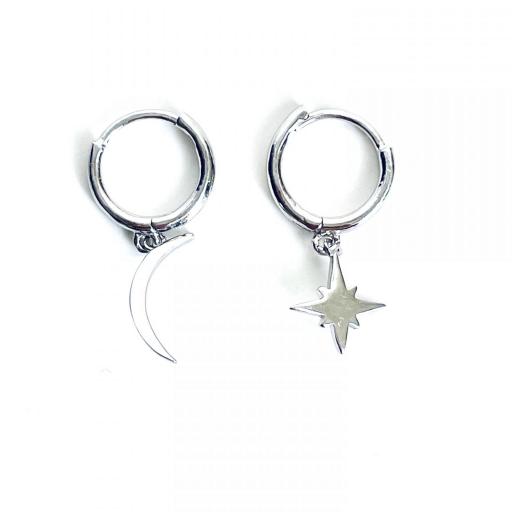 Aros de plata con estrella y luna