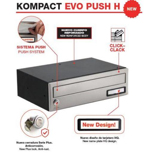 Buzones Modelo Kompact EVO PUSH H, Referencias: EVO PUSH H-270 / EVO PUSH H-360, (Apertura Tapa Bocacartas hacia dentro) * PEDIDO MÍNIMO 4 UNIDADES *.