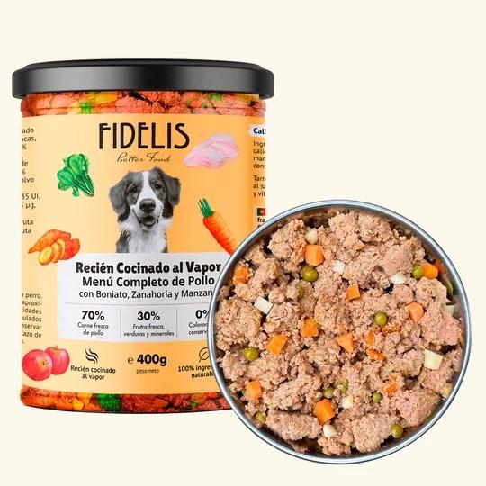 Alimento cocinado al vapor en tarro de vidrio para perros FIDELIS