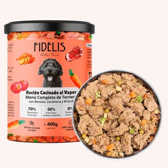 Alimento cocinado al vapor en tarro de vidrio para perros FIDELIS