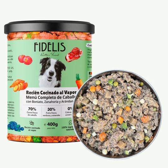 Alimento cocinado al vapor en tarro de vidrio para perros FIDELIS
