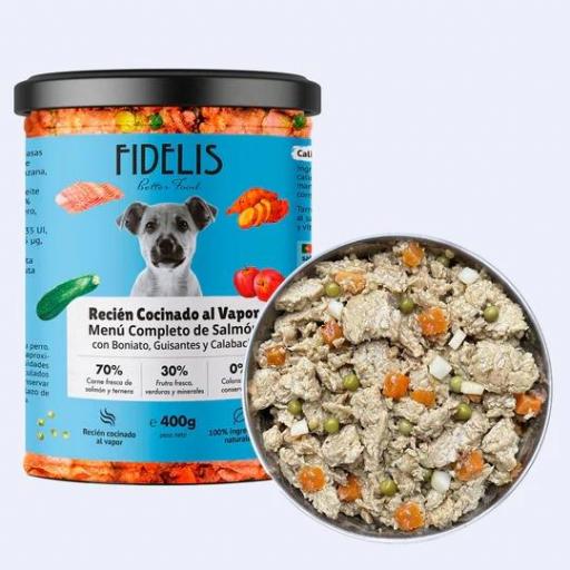 Alimento cocinado al vapor en tarro de vidrio para perros FIDELIS