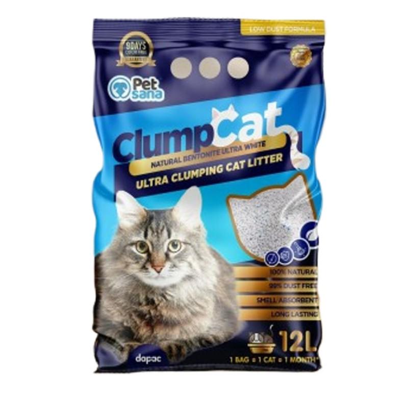 Arena aglomerante a base de bentonita ultra blanca para gatos CLUMPCAT