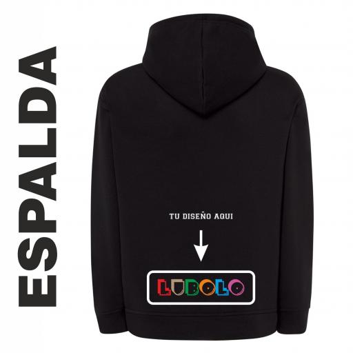 SUDADERA CON CAPUCHA PERSONALIZADA con diseño de LUBOLO en el pecho y texto en la espalda [0]