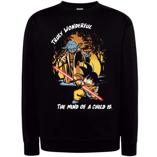 Sudadera Cuello Goku y Yoda "truly wonderful the mind of a child is" 