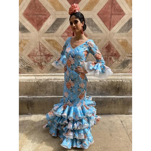 Málaga Estampado Fondo Celeste Organdil Blanco [0]