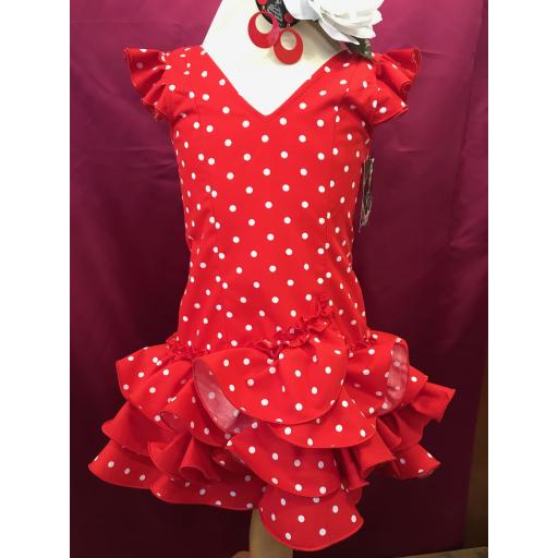 Vestido flamenca niña fondo rojo lunarillo blanco Tallas de la 0 a 14. [0]