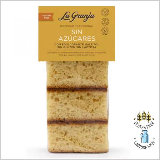 Bizcocho Natural Sin Azúcar, Sin Gluten y Sin Lactosa