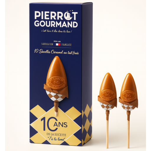 Caja de 10 piruletas Pierrot Gourmand Caramelo