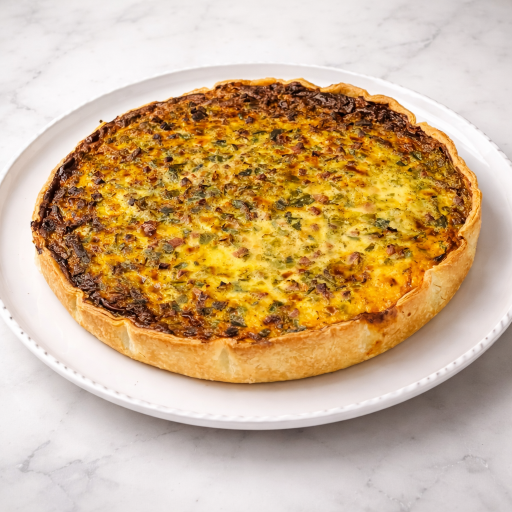 Quiche de puerros, jamón cocido y emmental