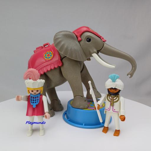 ​PLAYMOBIL 3711 ELEFANTE DEL CIRCO CON DOMADOR Y ACROBATA (V2 AÑO 1993 - 1994)