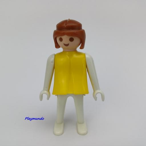 PLAYMOBIL MUJER MUÑECO CLICK AMARILLO BLANCO PELO CASTAÑO, MANOS FIJAS [0]