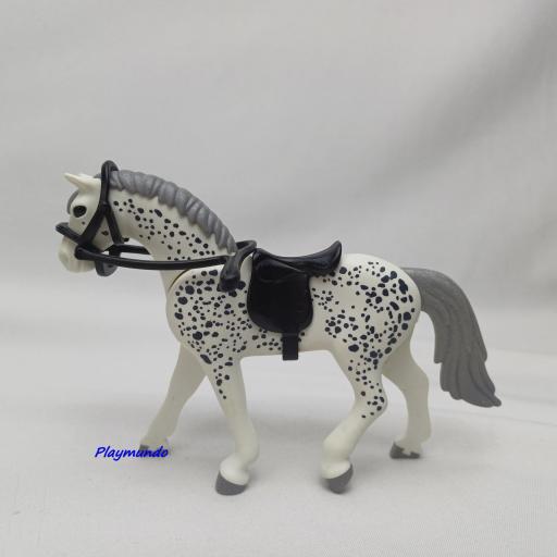 PLAYMOBIL CABALLO  BLANCO MACHAS NEGRAS CON HERRAJES MOD019