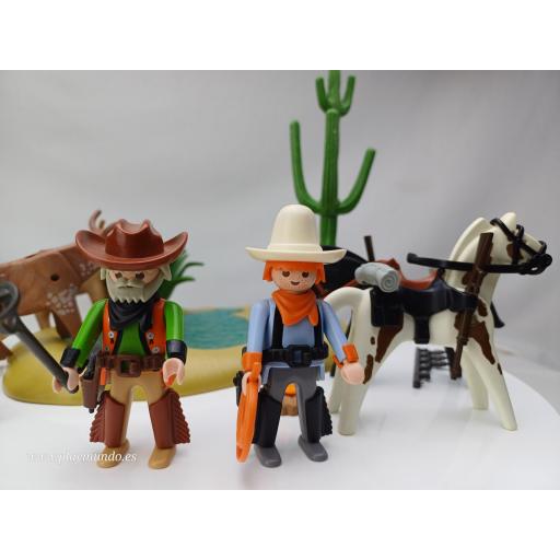 PLAYMOBIL 3801 VAQUEROS OESTE CON VACAS CUERNOS LARGOS ABREVADERO (AÑO 1994) [2]