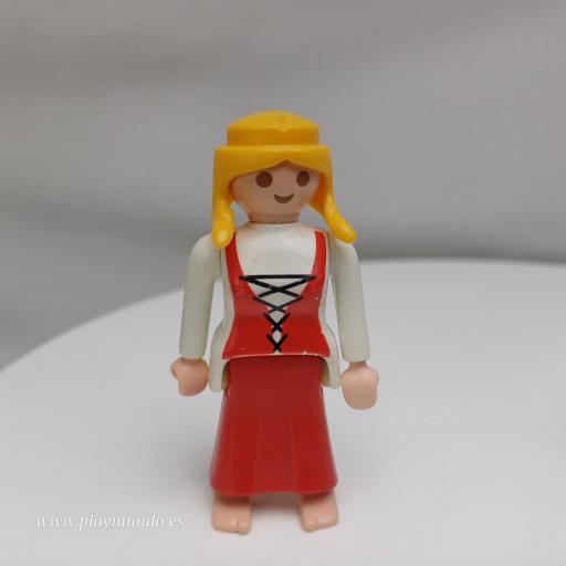 PLAYMOBIL MUJER MEDIEVAL PERSONAJE  (DESGASTE DIBUJO TORSO)