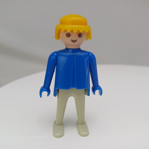 PLAYMOBIL MUÑECO CLICK AZUL GRIS  RUBIO , MANOS FIJAS