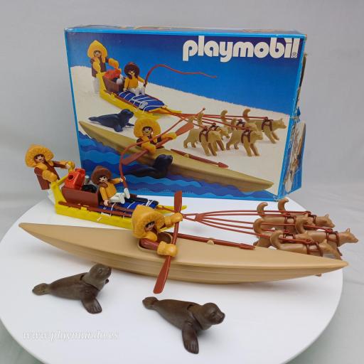 PLAYMOBIL 3466 ESQUIMALES CON TRINEO Y PIRAGUA (AÑO 1985 - 1990)  (LEER DESCRIPCION)