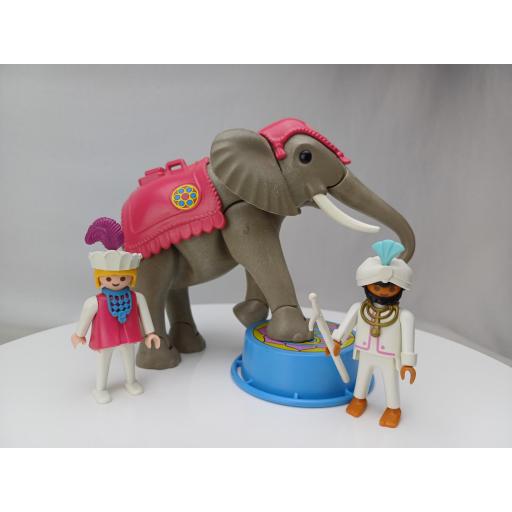 ​PLAYMOBIL 3711 ELEFANTE DEL CIRCO CON DOMADOR Y ACROBATA (V2 AÑO 1993 - 1994)
