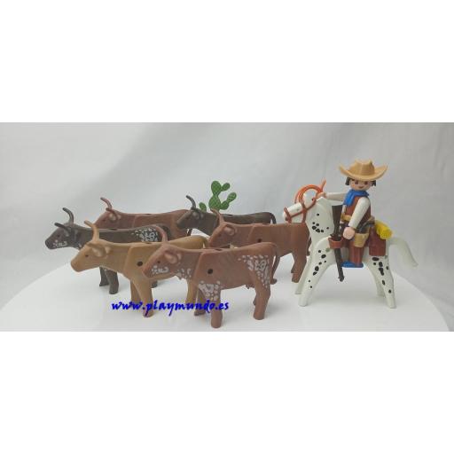 PLAYMOBIL 3749 VAQUERO OESTE CON VACAS CUERNOS LARGOS (AÑO 1988 - 1993) [0]