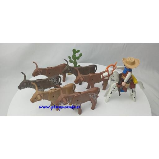 PLAYMOBIL 3749 VAQUERO OESTE CON VACAS CUERNOS LARGOS (AÑO 1988 - 1993) [2]
