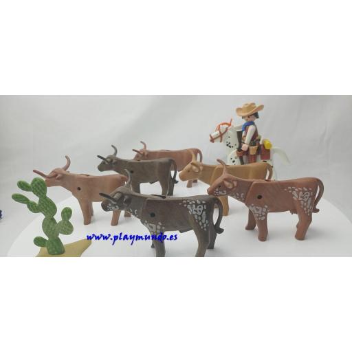 PLAYMOBIL 3749 VAQUERO OESTE CON VACAS CUERNOS LARGOS (AÑO 1988 - 1993) [1]