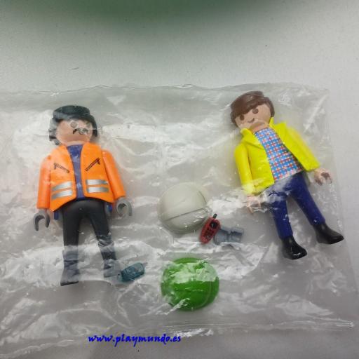 PLAYMOBIL MUÑECOS CLICKS OBREROS CONSTRUCCION DE LA REF. 3262 GRUISTAS GRUA