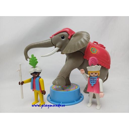​PLAYMOBIL 3711 ELEFANTE DEL CIRCO CON DOMADOR Y ACROBATA (V1 AÑO 1988)