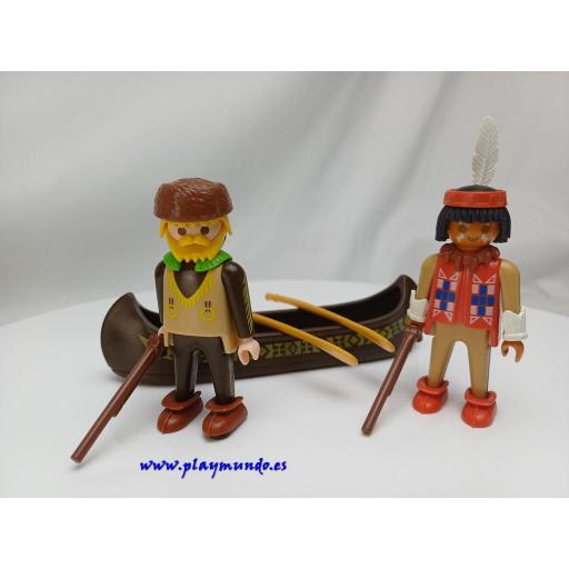 PLAYMOBIL 3397 INDIO CON TRAMPERO Y CANOA (AÑO 1991 - 1995)
