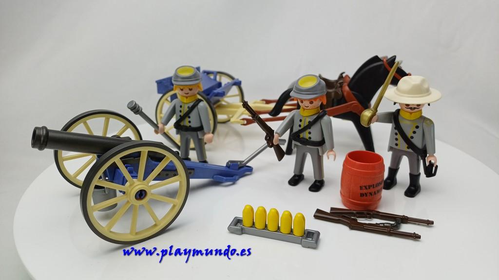 PLAYMOBIL 3784 ARTILLERIA SUDISTA CONFEDERADOS SOLDADOS OESTE WESTERN (AÑO 1999)