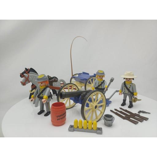 PLAYMOBIL 3784 ARTILLERIA SUDISTA CONFEDERADOS SOLDADOS OESTE WESTERN (AÑO 1999)