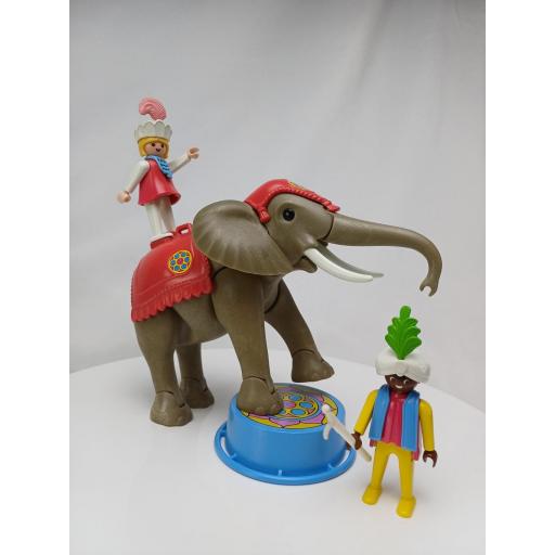 ​PLAYMOBIL 3711 ELEFANTE DEL CIRCO CON DOMADOR Y ACROBATA (V1 AÑO 1988) [0]