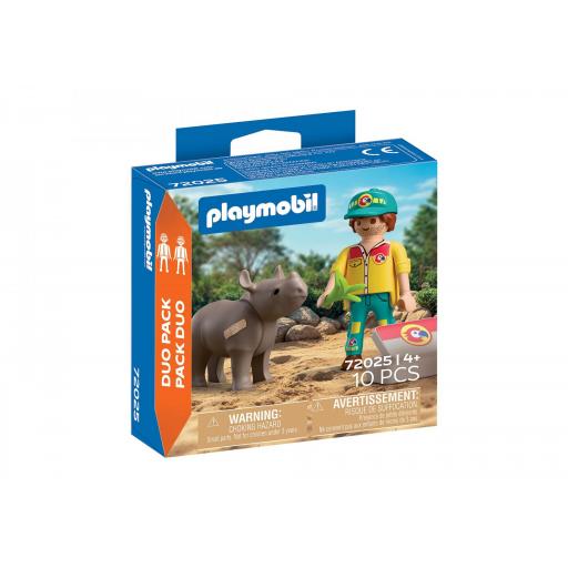 PLAYMOBIL 72025 DUO PACK CUIDADOR CON RINOCERONTE ZOO