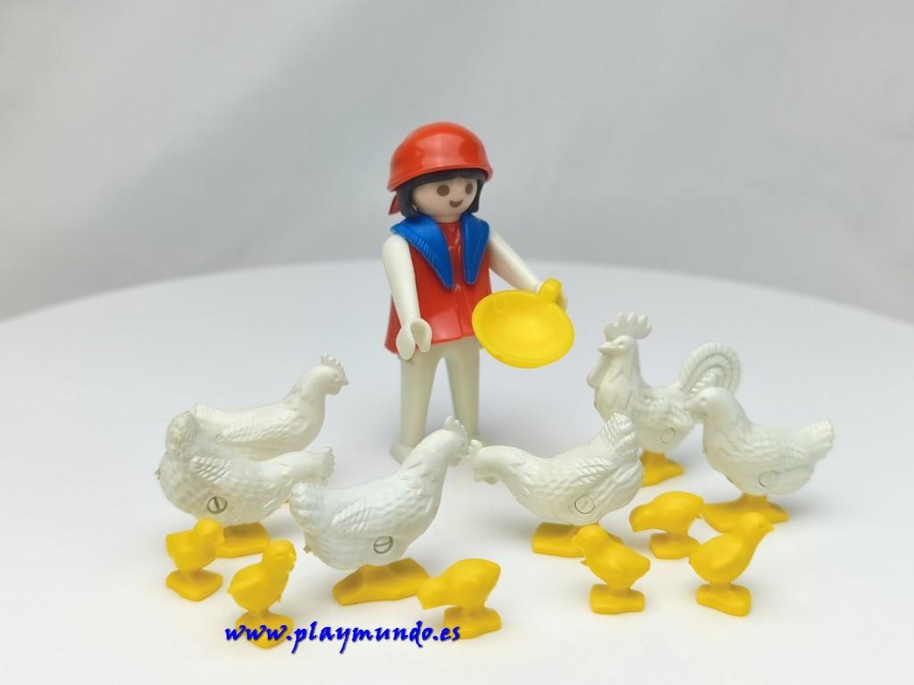 PLAYMOBIL 3595 GRANJERA ALIMENTANDO GALLINAS (AÑO 1981)