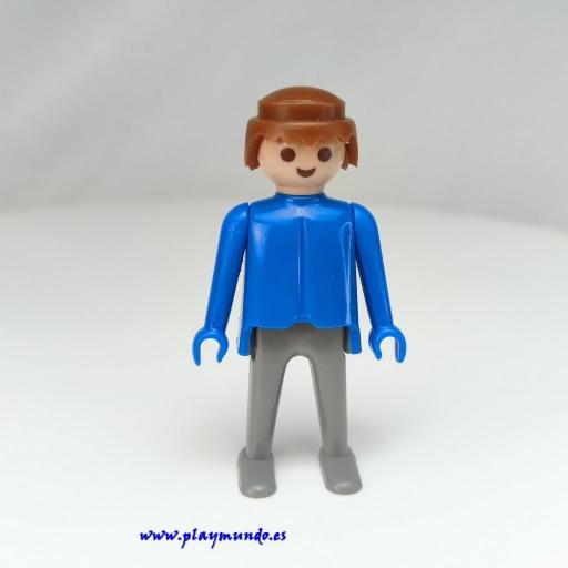 PLAYMOBIL MUÑECO CLICK AZUL GRIS  CASTAÑO, MANOS FIJAS [0]