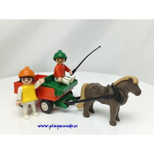PLAYMOBIL 3583 NIÑOS CON CARRITO TIRADO POR PONI (AÑO 1983 - 1992) [0]