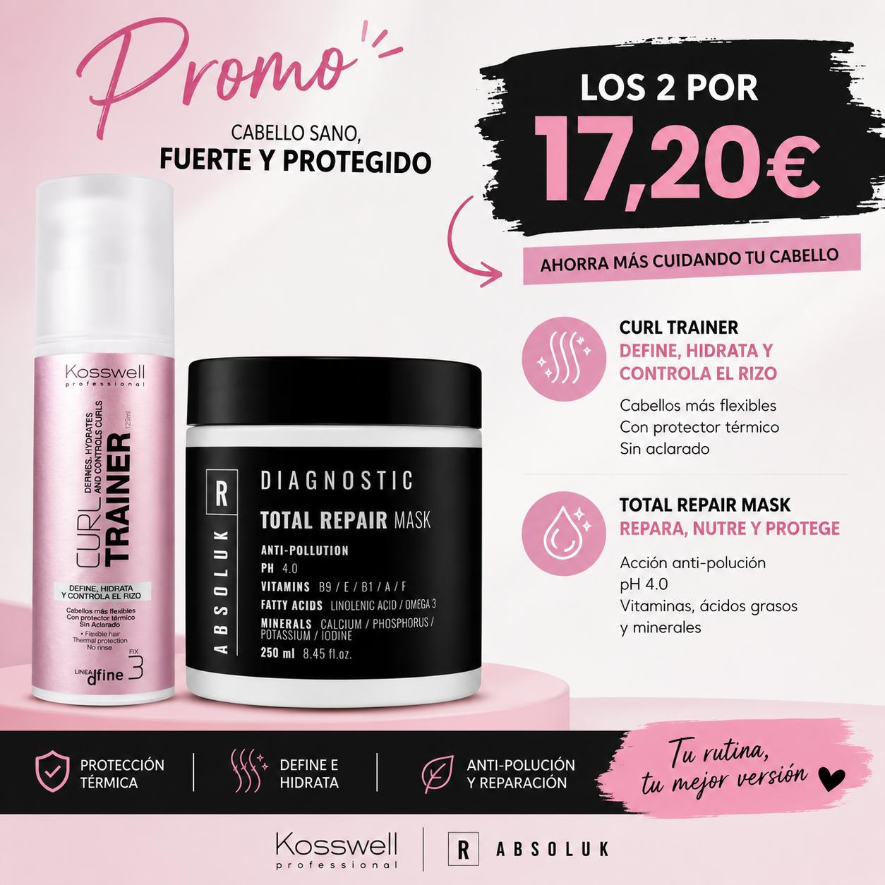 Curl Trainer N3 150ml Kosswell + mascarilla Absoluk reparadora 250ml