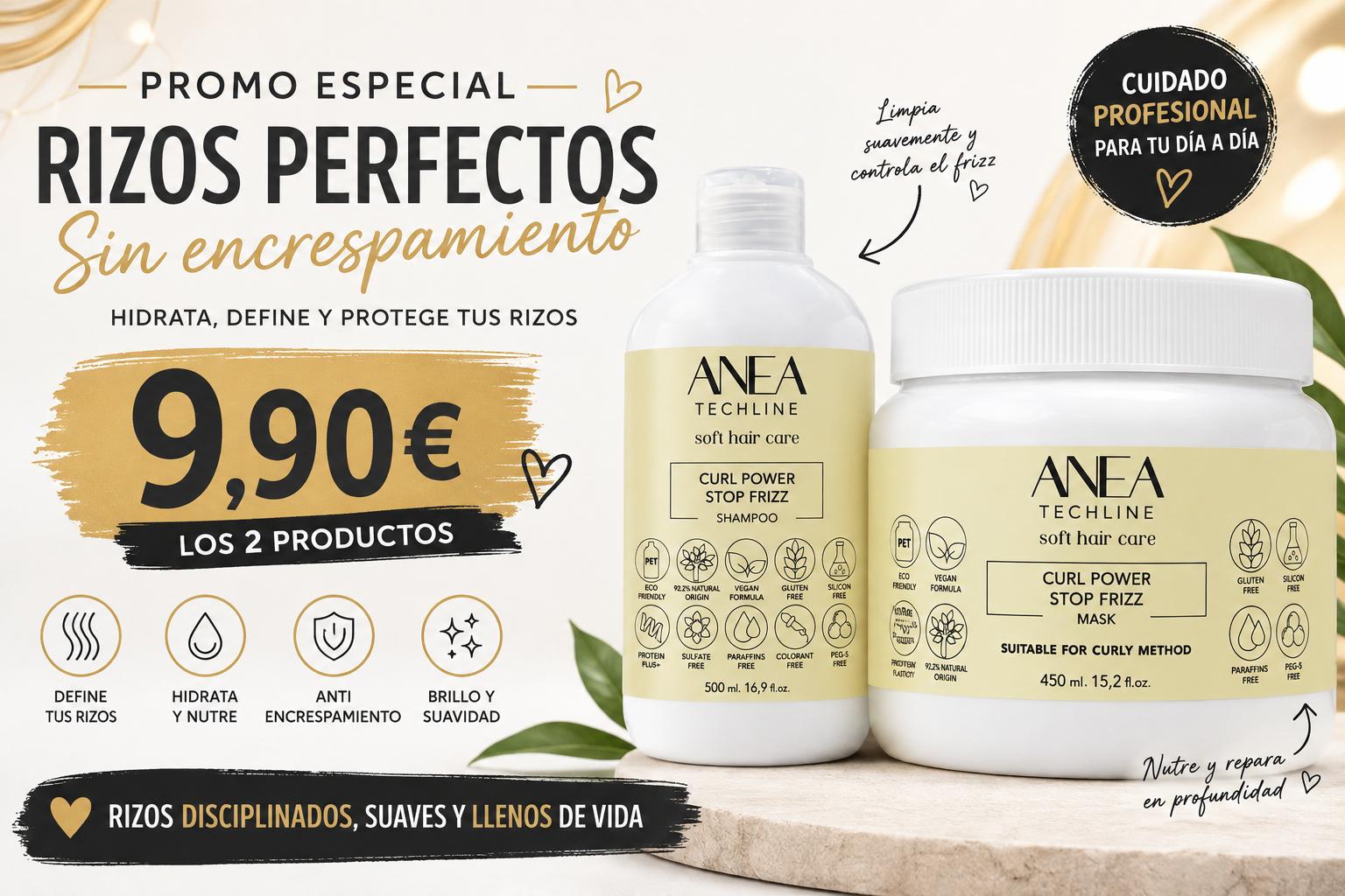 Anea Techline Champú Método Curly 450ml + mascarilla curly 450ml