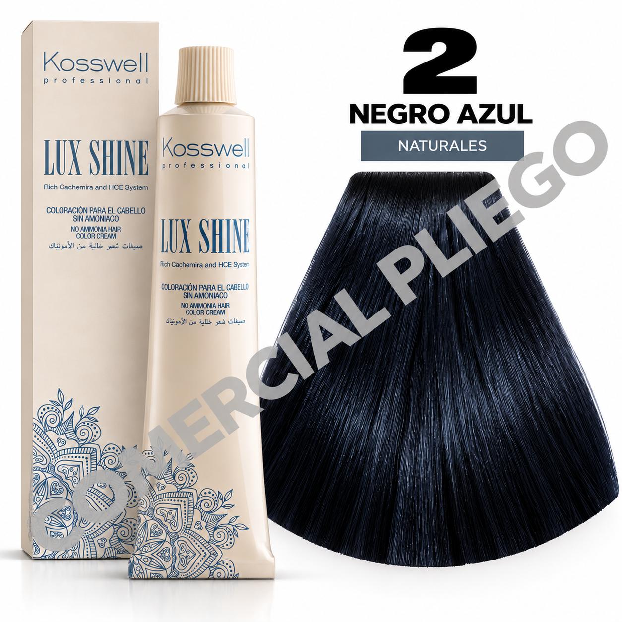Tinte Lux Shine N2 Negro Azul sin amoniaco 60ml Kosswell