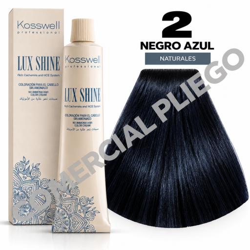 Tinte Lux Shine N2 Negro Azul sin amoniaco 60ml Kosswell  [0]