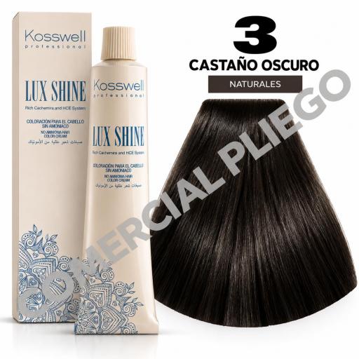 Tinte Lux Shine N3 Castaño Oscuro sin amoniaco 60ml Kosswell