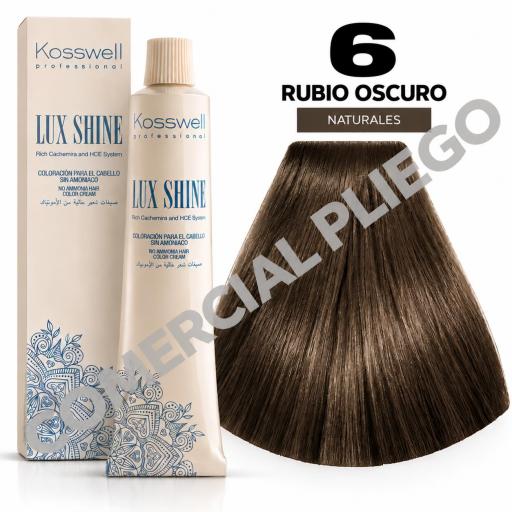 Tinte Lux Shine N6 Rubio Oscuro sin amoniaco 60ml Kosswell 