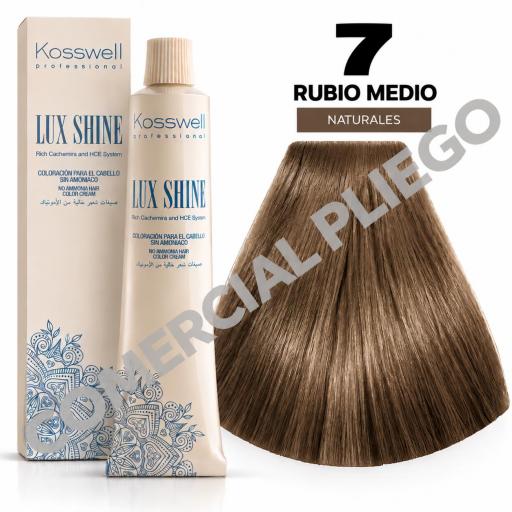 Tinte Lux Shine N7 Rubio Medio sin amoniaco 60ml Kosswell 