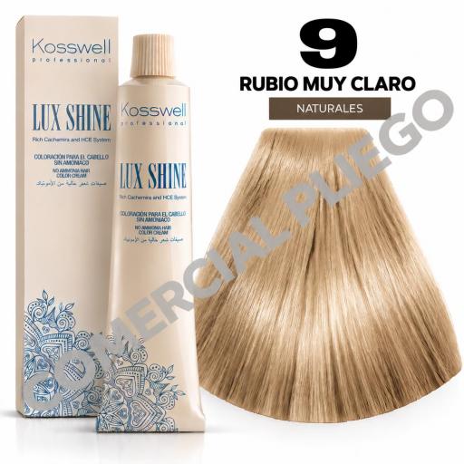 Tinte Lux Shine N9 Rubio Muy Claro sin amoniaco 60ml Kosswell 